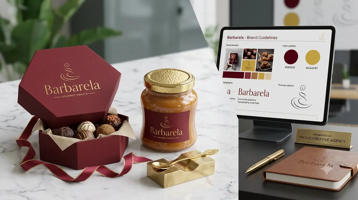 Universo visual da Barbarela Gourmet Sweets